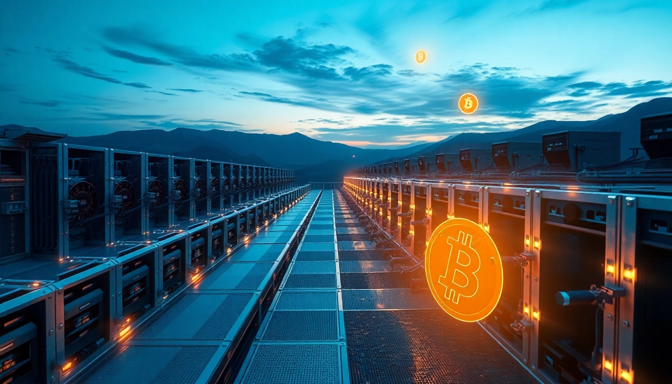 Explore the dynamic world of Bitcoin mining with futuristic machinery and glowing symbols symbolizing digital currency innovation.