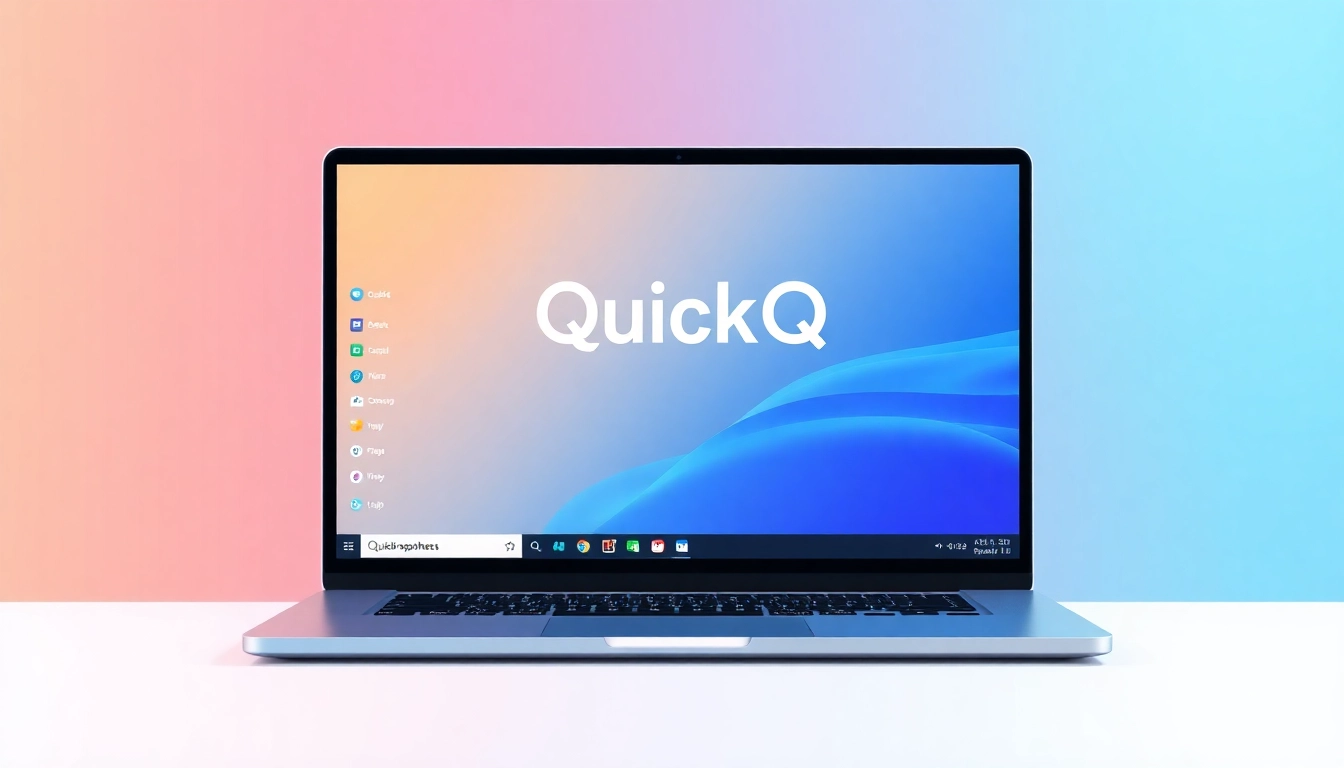 QuickQ电脑版下载 showcased on a sleek laptop with an engaging interface for users.