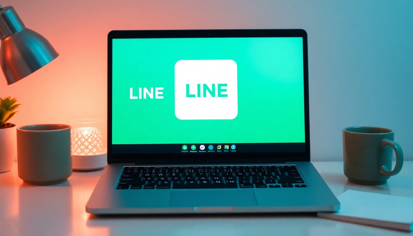 Download line電腦版官方下載 on a laptop showcasing LINE app open on the display.